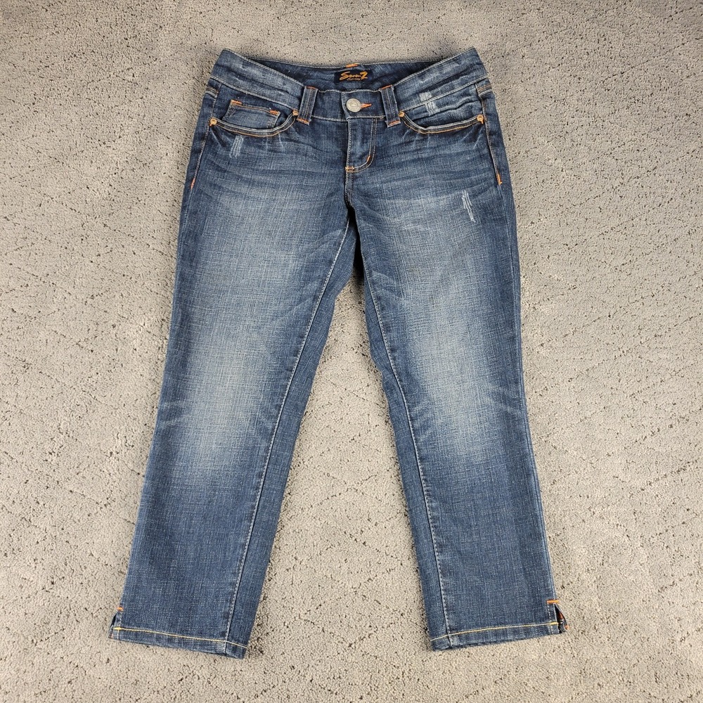 Seven 7 Jeans Womens 6 Blue Cropped Straight Leg Medium Wash Stretch Denim